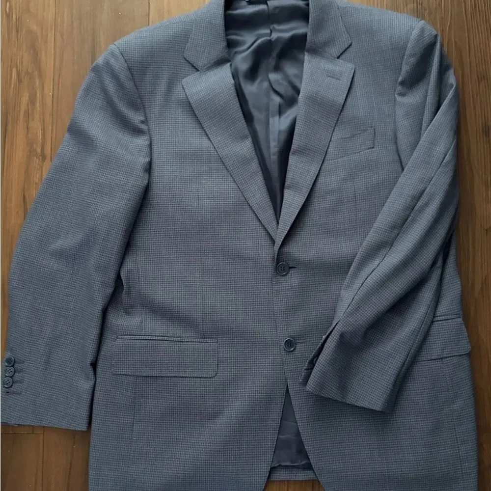 CANALI Size 34 Grey & Navy Plaid Wool Single Breasted Suit